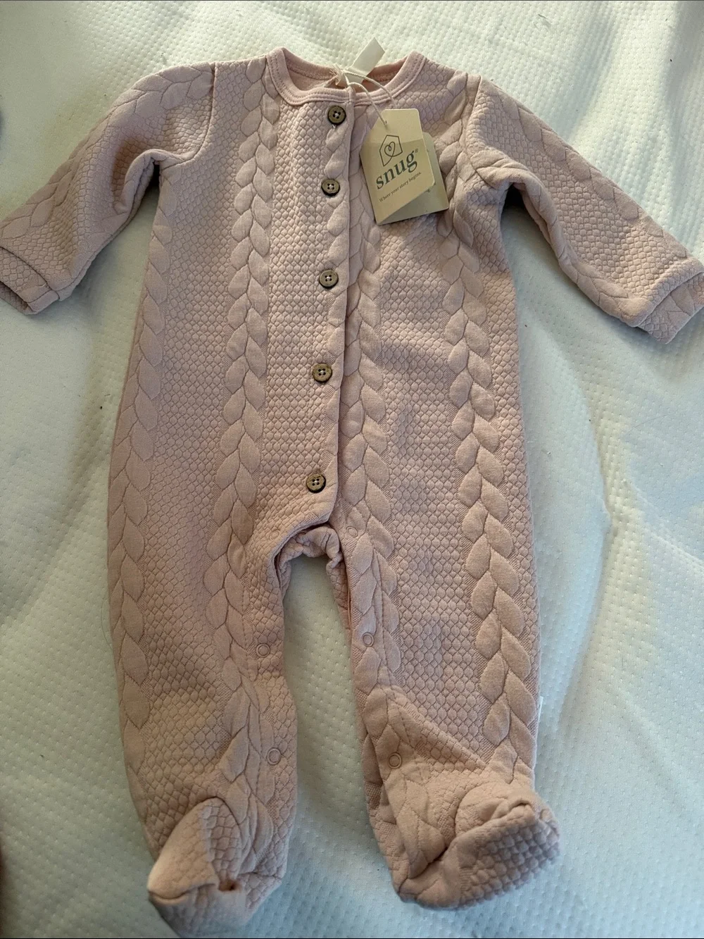Baby Cable Knit Footed One-Piece - Dusty Pink